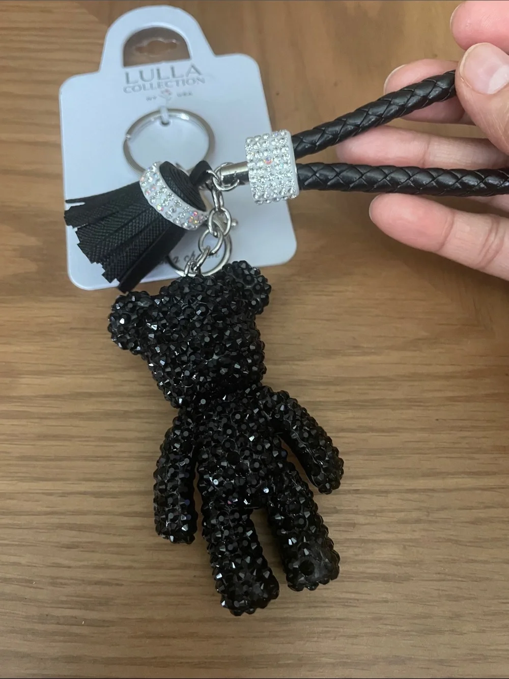 Lulla Collection Black Crystal Bear Keychain Card Holder Accessory